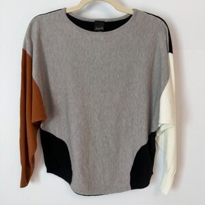Aaeda Colorblock Dolman Sleeve Sweater Grey Black Rust Cream Small‎